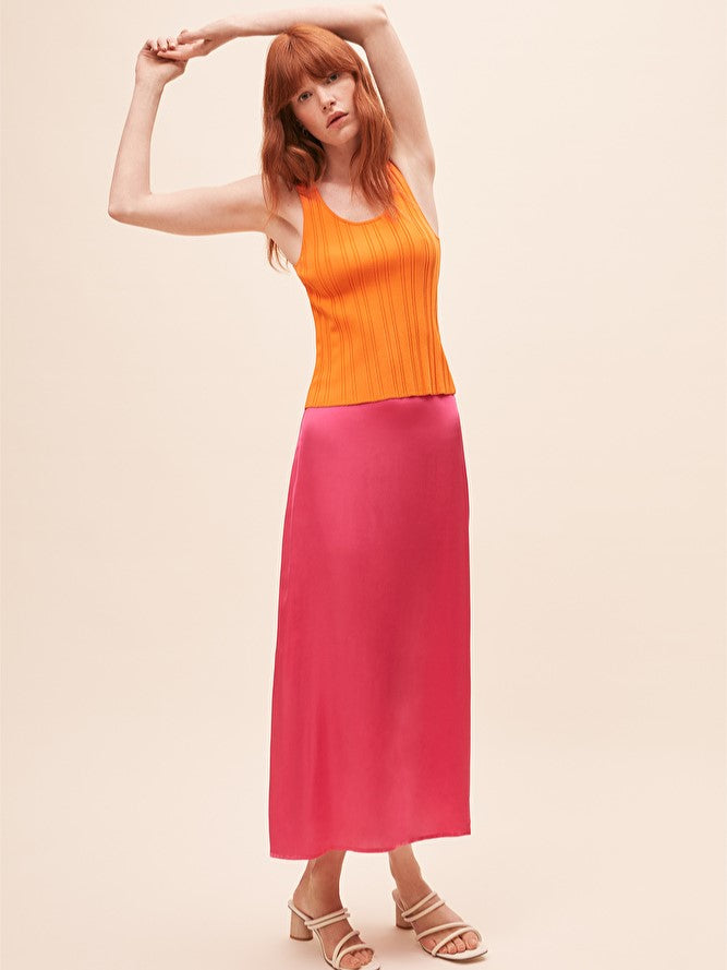 Fun Satin Midi Skirt - Pink