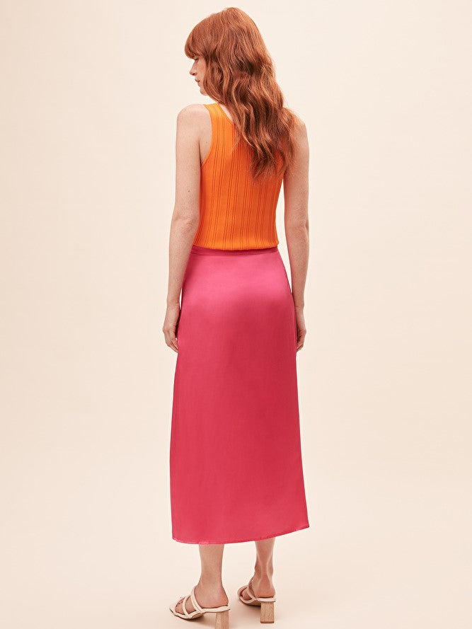 Fun Satin Midi Skirt - Pink