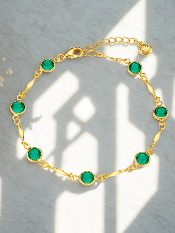 Emerald & Bar Chain Bracelet