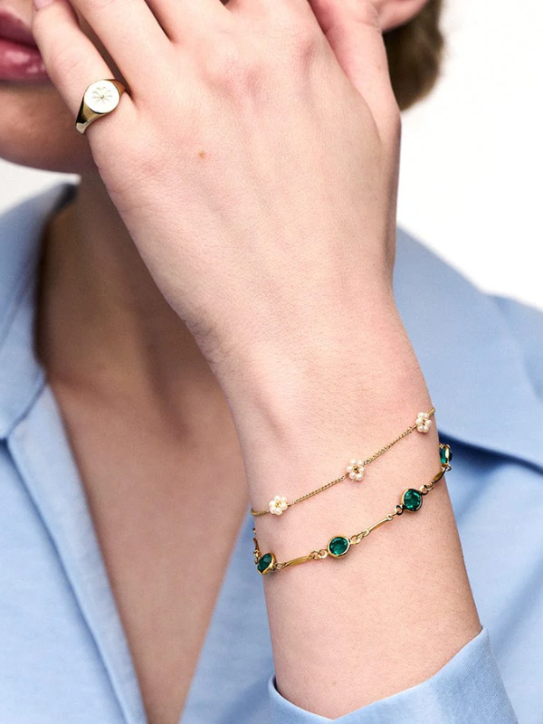 Emerald & Bar Chain Bracelet