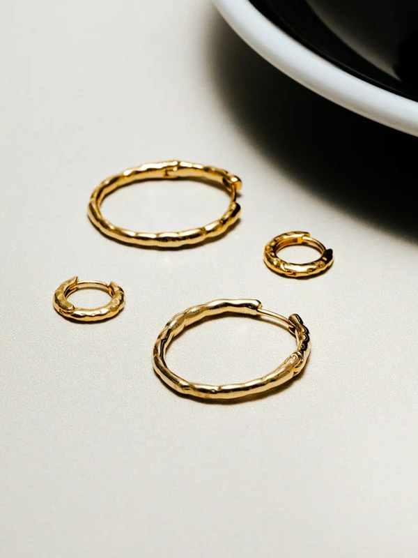 Gold Organic Round Wave Huggie Hoop Earrings
