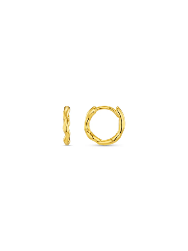 Gold Organic Round Wave Huggie Hoop Earrings