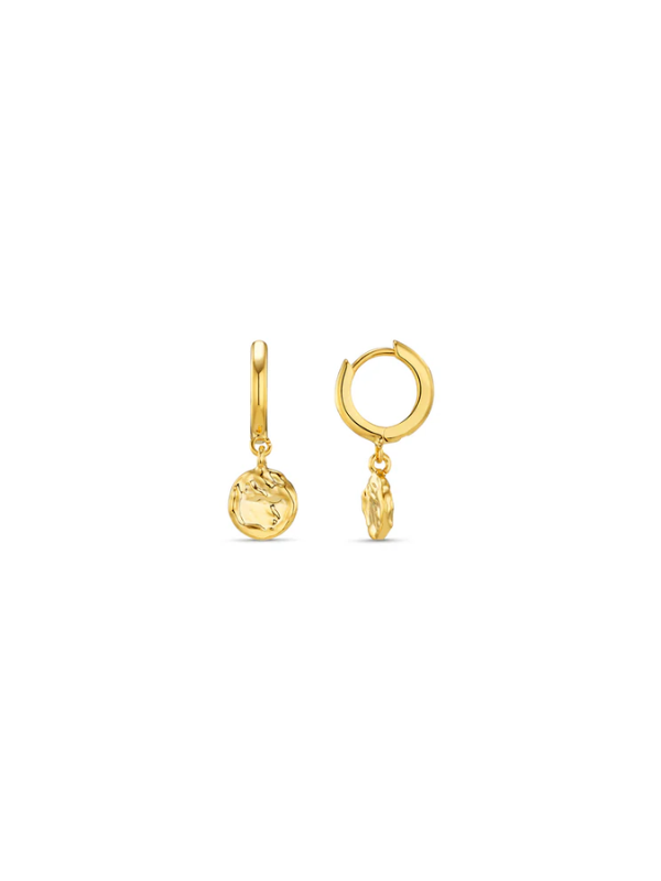 Molten Coin Huggie Hoop Earrings - Gold Plated
