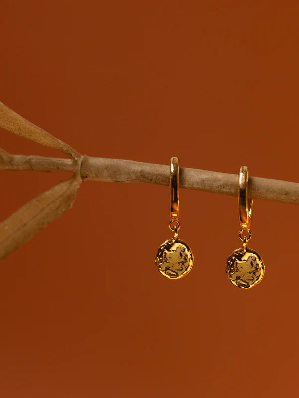 Molten Coin Huggie Hoop Earrings - Gold Plated