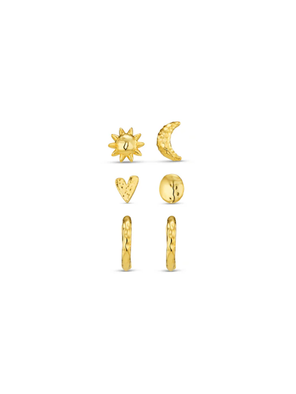 18K GOLD PLATED Molten Mixed Stud & Hoop Ear Pack
