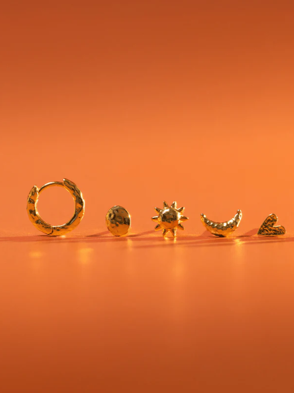 18K GOLD PLATED Molten Mixed Stud & Hoop Ear Pack