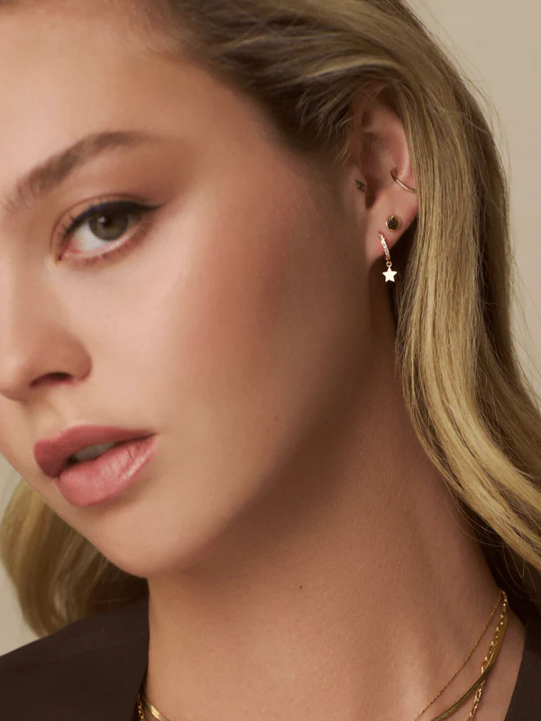 Pavé Mini Micro Star Drop Hoop Earrings - 18k Gold Plated