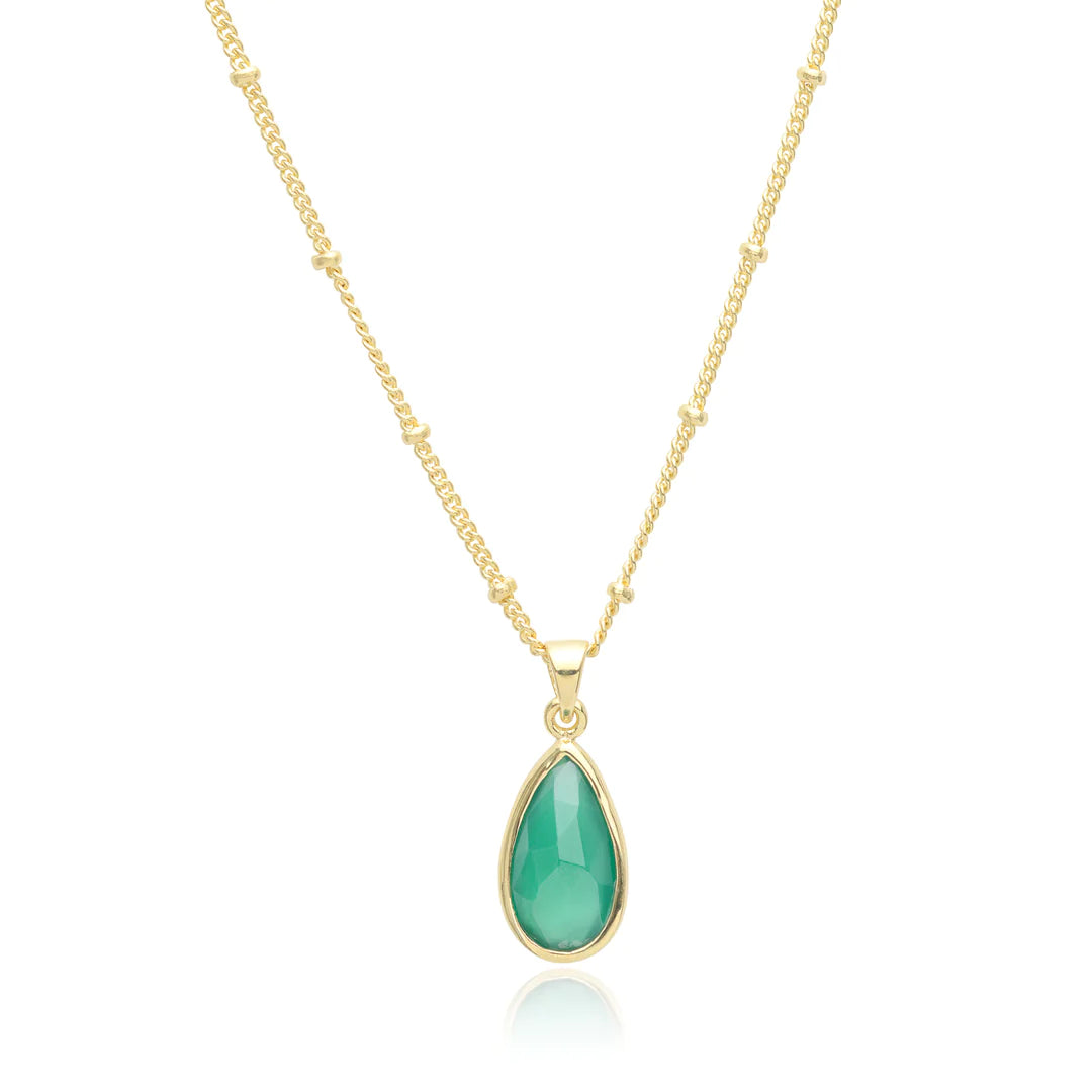Azuni Teardrop Set Stone Pendant Necklace-Green Onyx