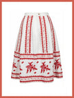 Aimee Ditsy Embroidered Cotton Pleated Skirt In White