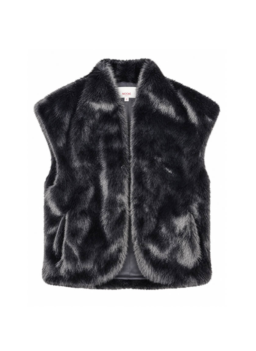 Alisha Faux Fur Gilet-Black