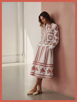 Aimee Ditsy Embroidered Cotton Pleated Skirt In White