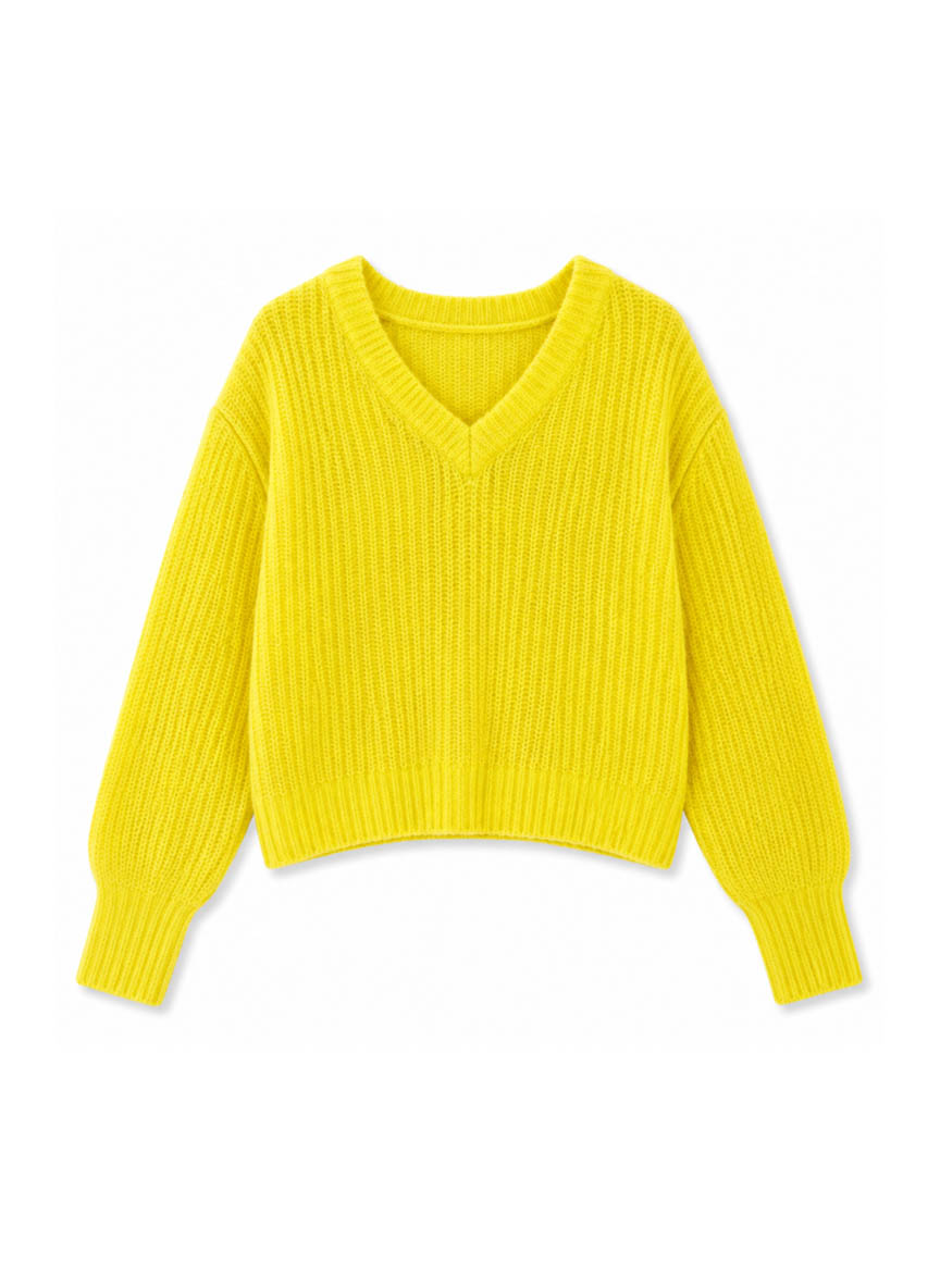 Anakoni Solid Long Sleeve V-Neck Sweater - Sunrise