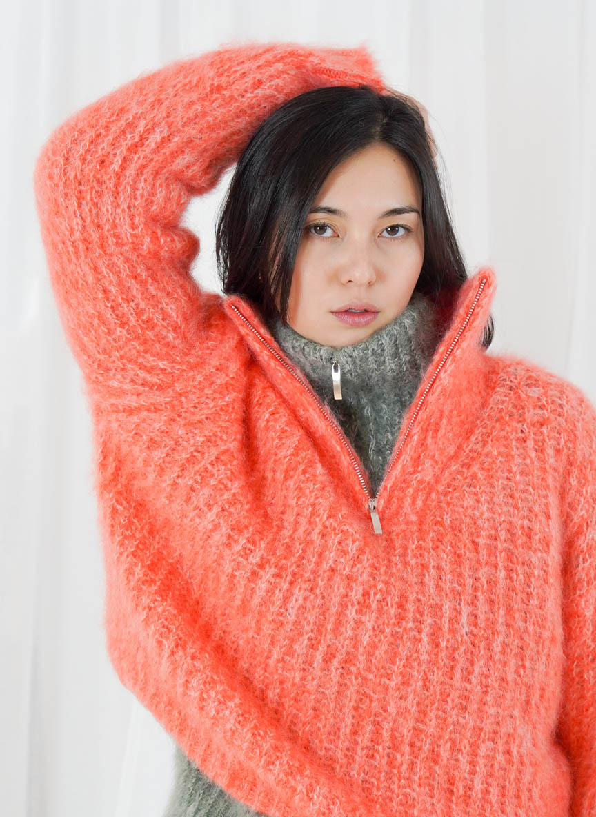 Arana Oversized Long-Sleeve Half-Zip Funnel-Neck Sweater - Fire Snow