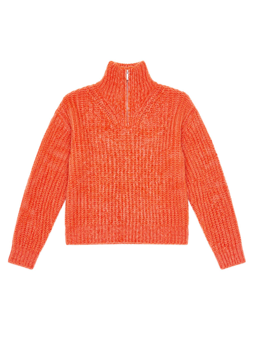 Arana Oversized Long-Sleeve Half-Zip Funnel-Neck Sweater - Fire Snow