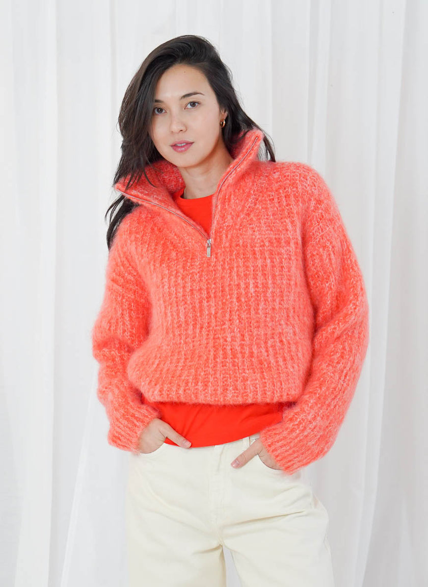 Arana Oversized Long-Sleeve Half-Zip Funnel-Neck Sweater - Fire Snow