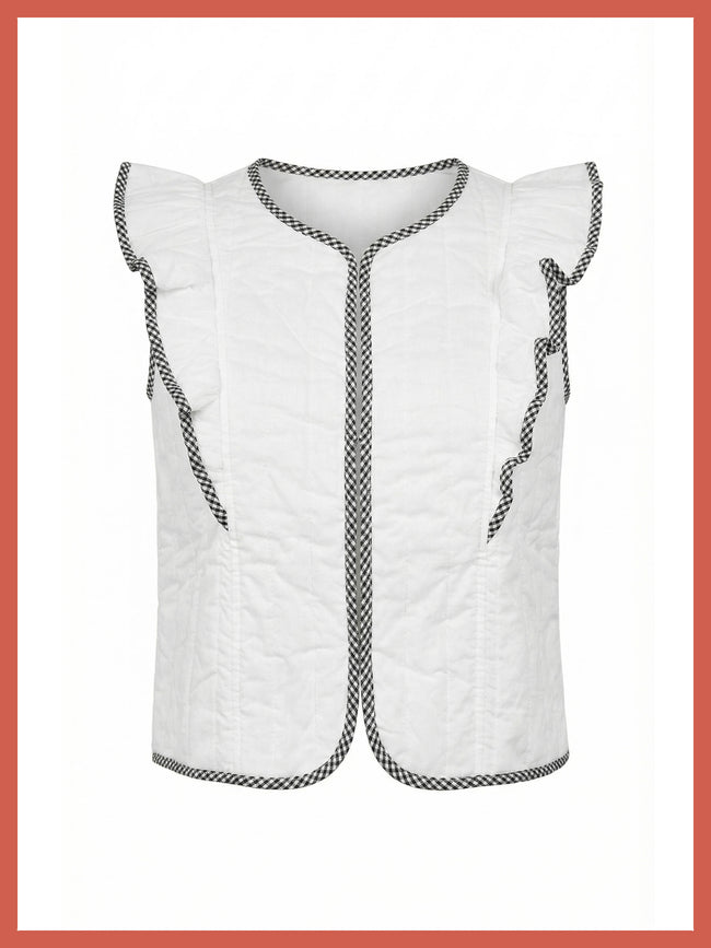 Aster Padded Frill Gilet - White