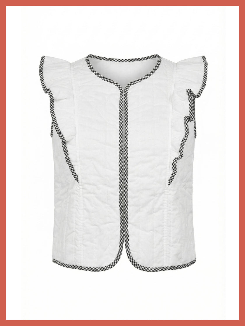 Aster Padded Frill Gilet - White