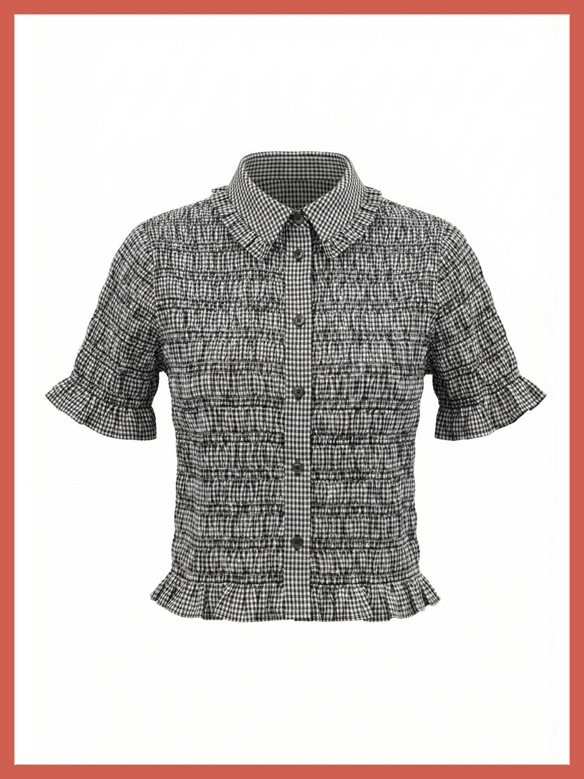 Astrid Gingham Blouse - Black