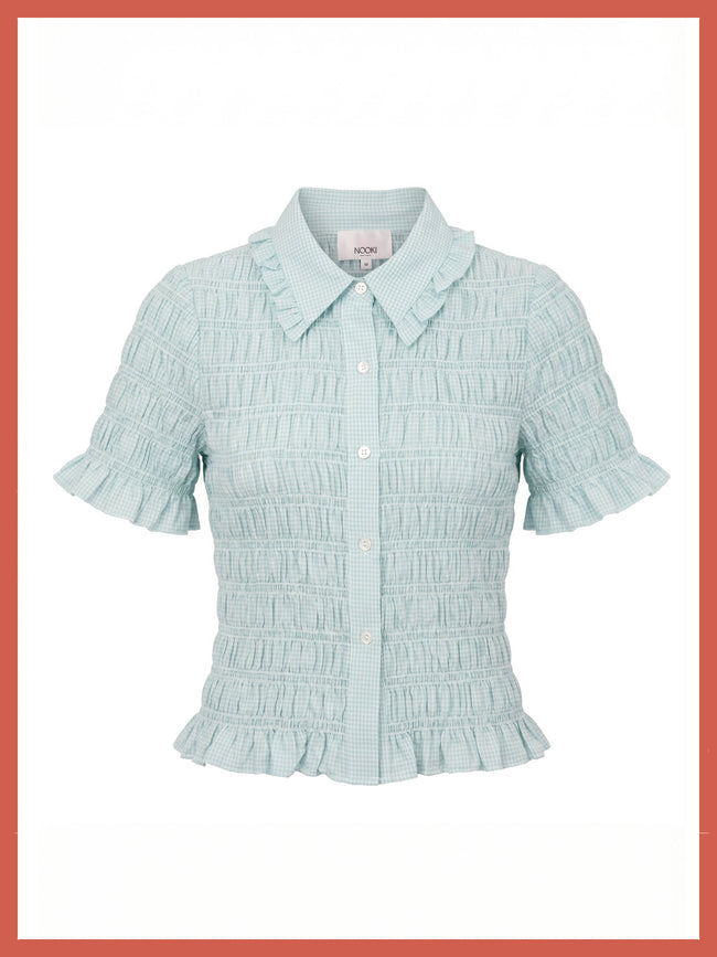 Astrid Gingham Blouse - Sky Blue