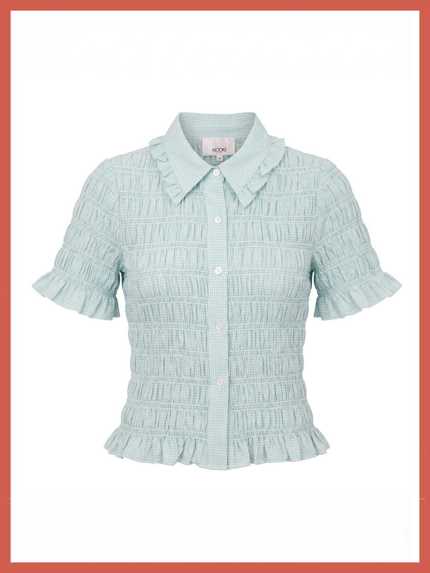 Astrid Gingham Blouse - Sky Blue