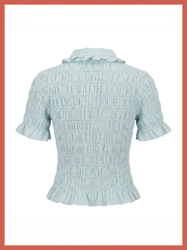 Astrid Gingham Blouse - Sky Blue