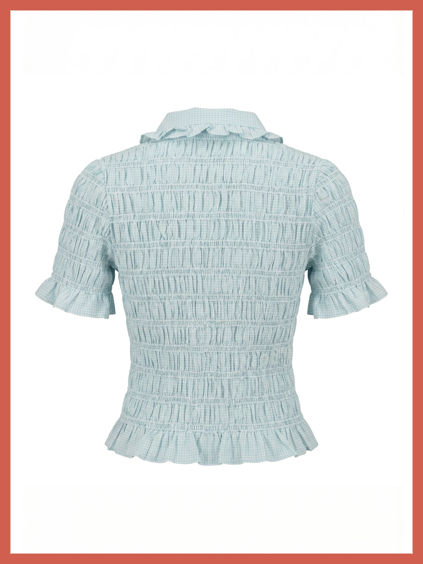 Astrid Gingham Blouse - Sky Blue