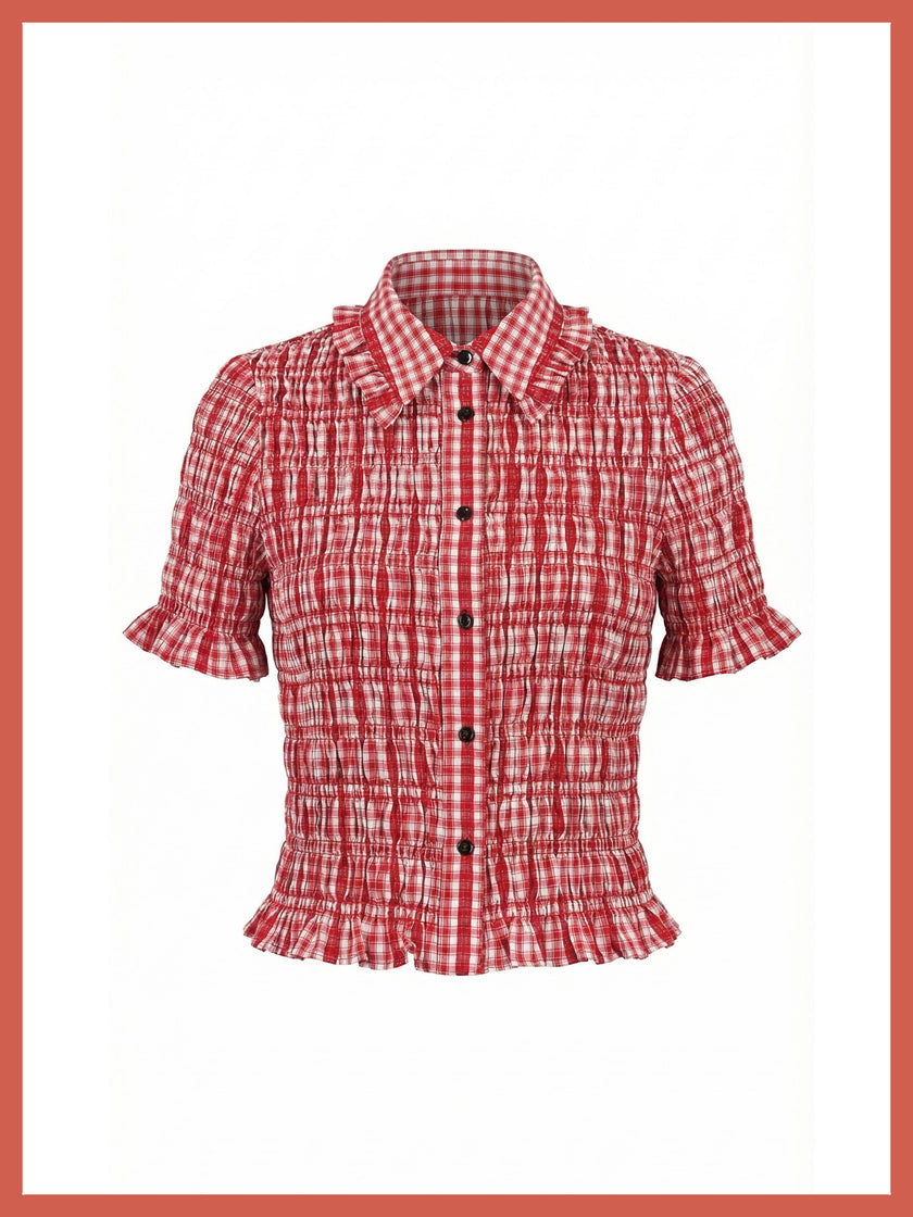 Astrid Gingham Blouse - Red