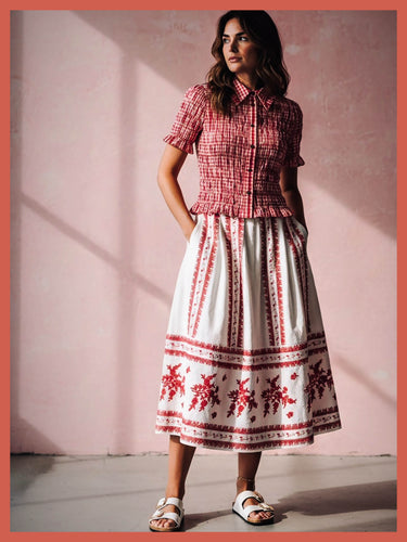 Astrid Gingham Blouse - Red