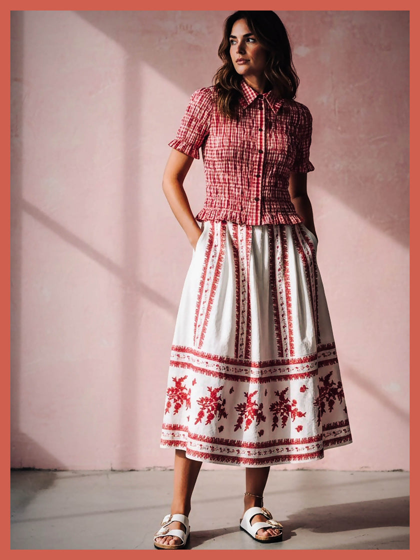 Astrid Gingham Blouse - Red