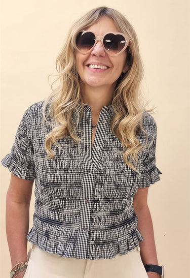 Astrid Gingham Blouse - Black