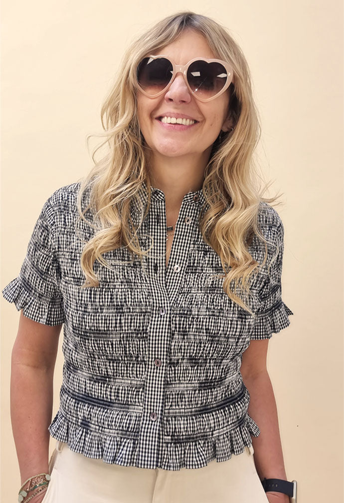 Astrid Gingham Blouse - Black