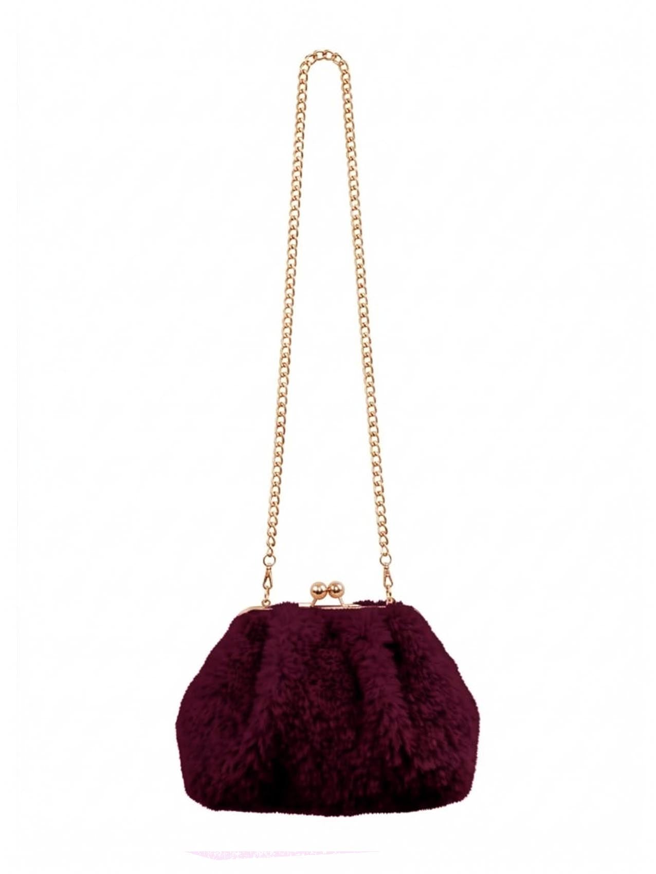 Booba Faux Fur Clutch Bag - Burgundy