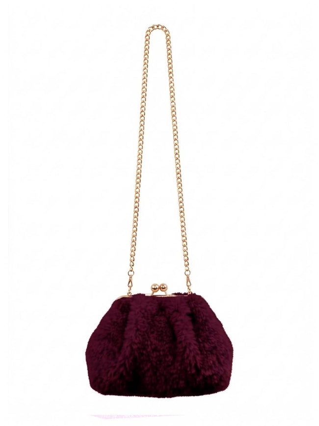 Booba Faux Fur Clutch Bag - Burgundy
