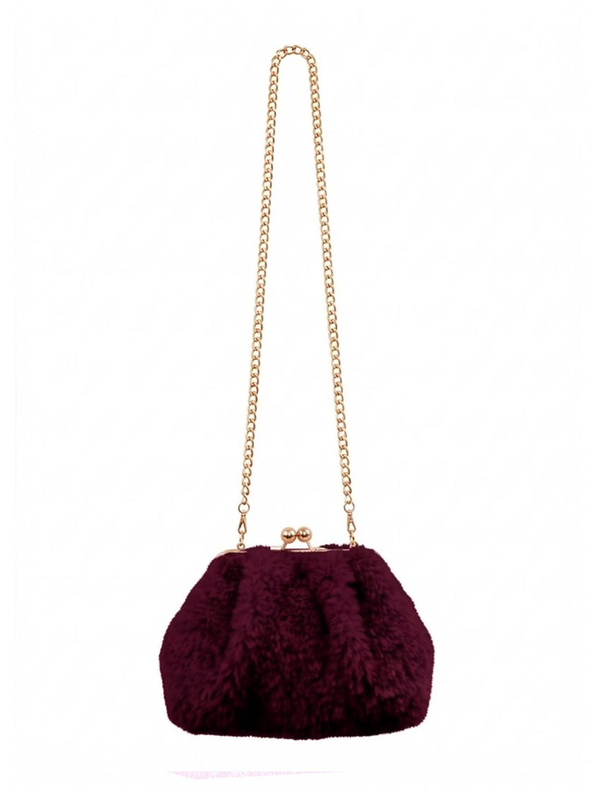 Booba Faux Fur Clutch Bag - Burgundy