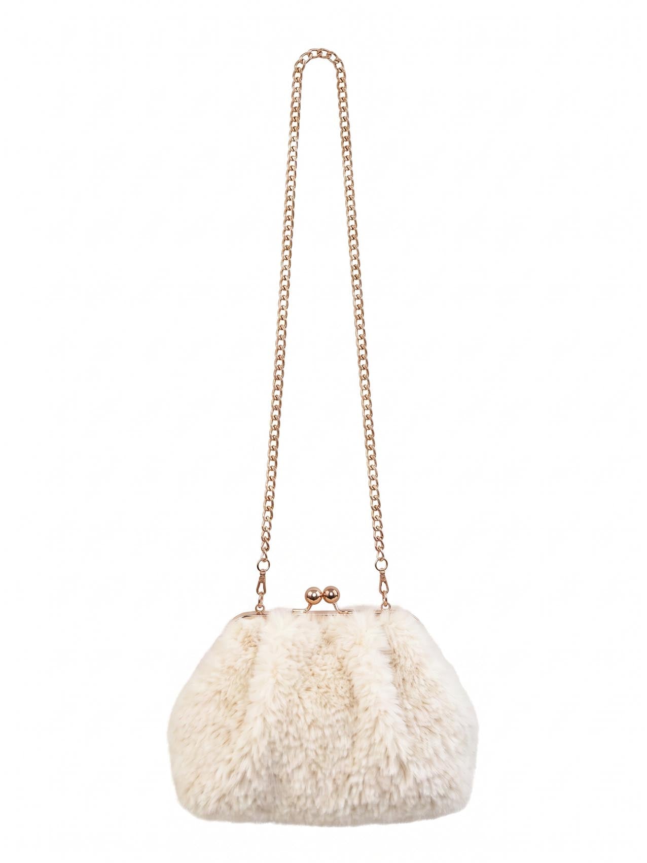Booba Faux Fur Clutch Bag - Cream