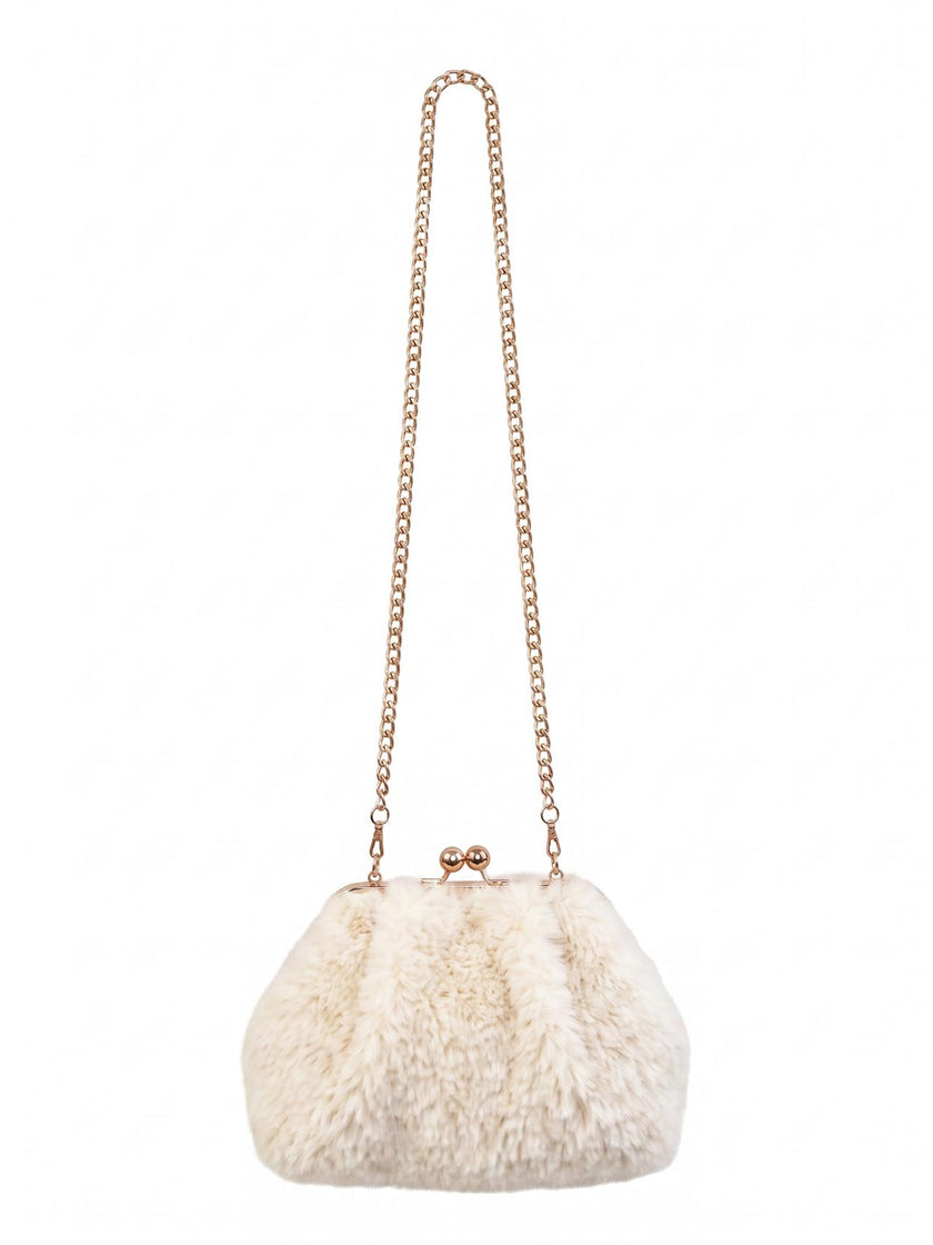Booba Faux Fur Clutch Bag - Cream