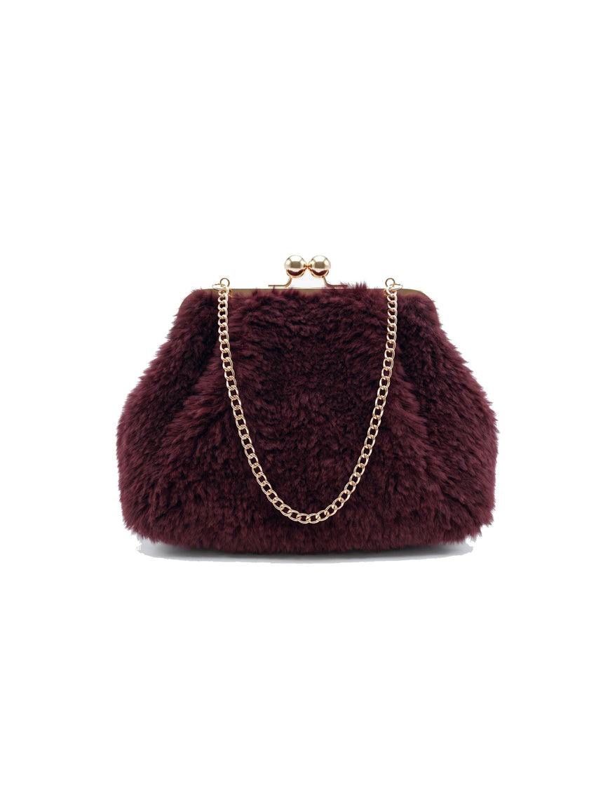 Booba Faux Fur Clutch Bag - Burgundy