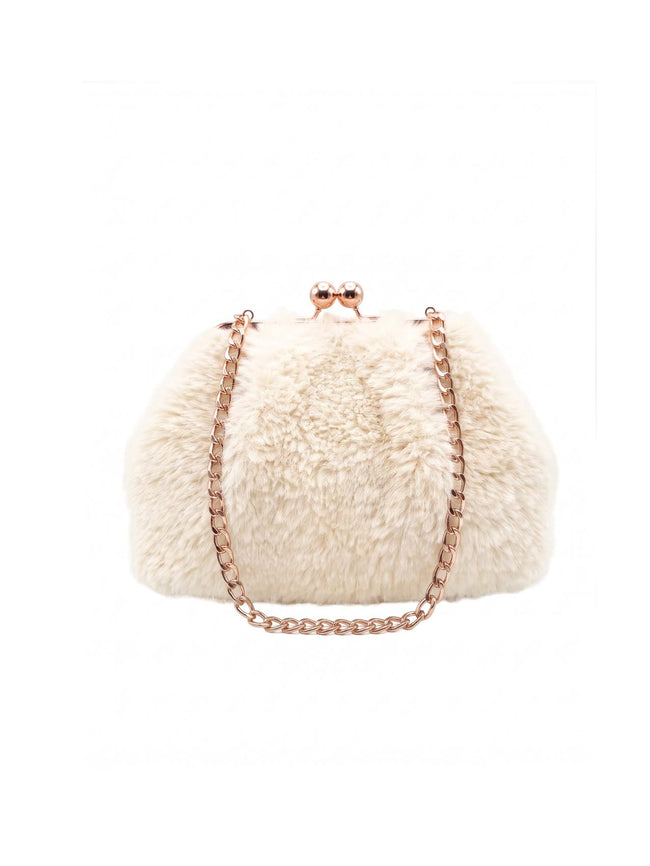Booba Faux Fur Clutch Bag - Cream