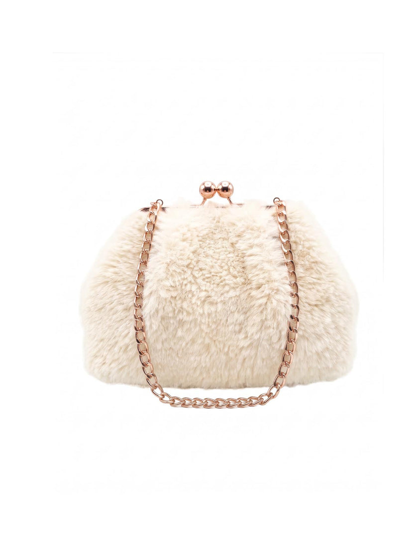 Booba Faux Fur Clutch Bag - Cream