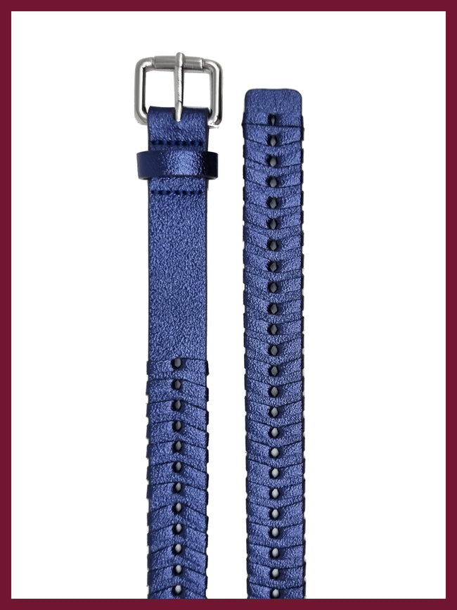 Blue women's braided woven belt for casual styling