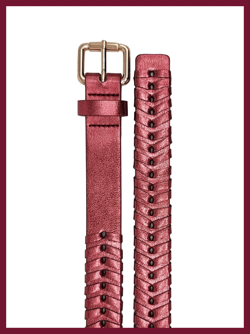 Pink braided women's belt for dresses and casual styling