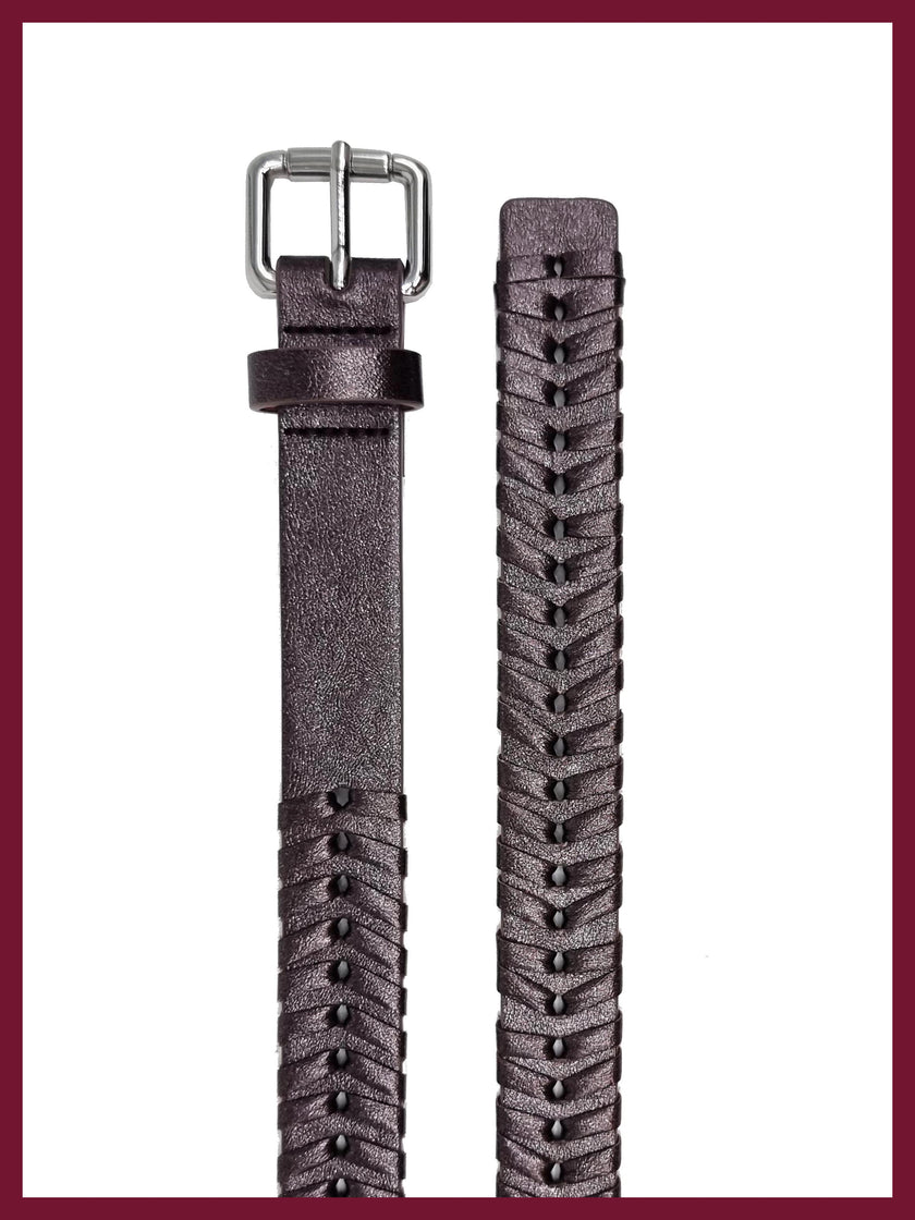 Gunmetal braided women's belt for dresses and casual looks