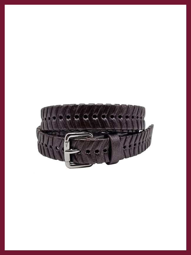 Women's gunmetal woven belt for contemporary outfit styling