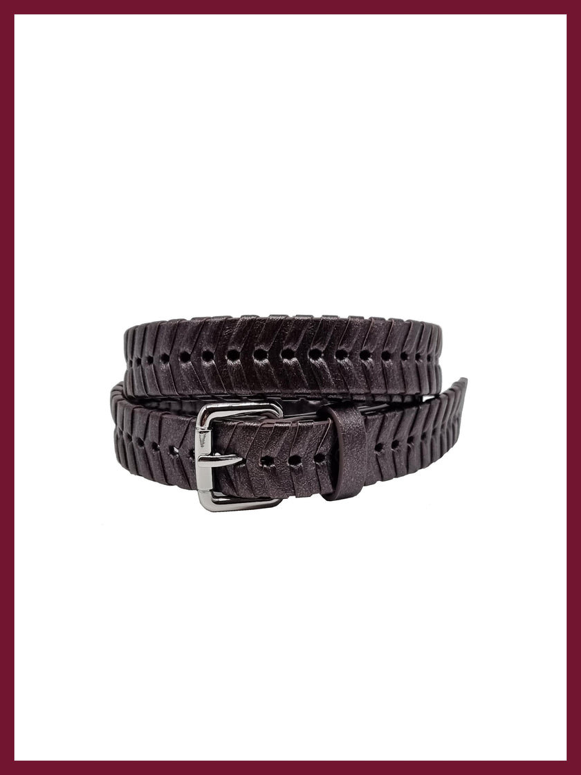 Women's gunmetal woven belt for contemporary outfit styling