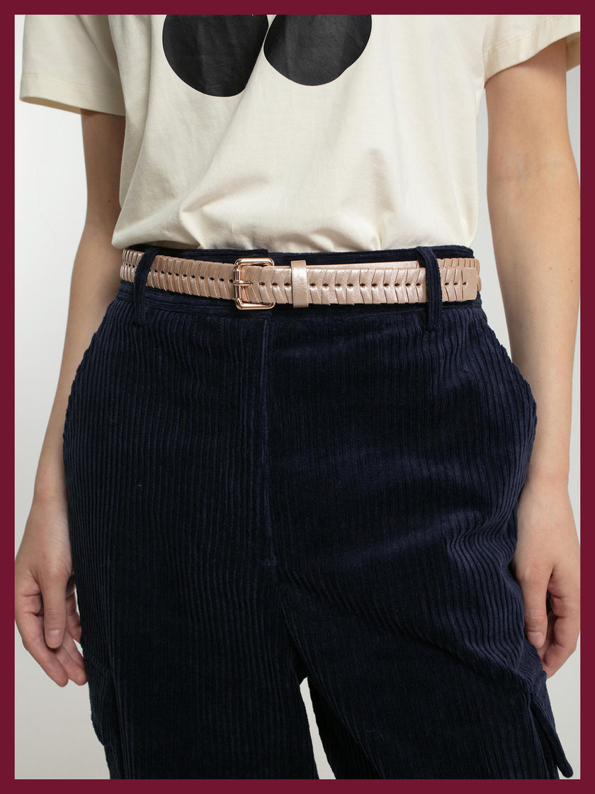 Women's metallic gold woven belt for occasionwear