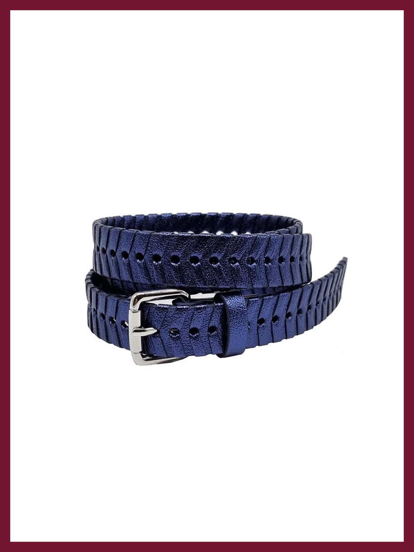 Women's blue woven belt for stylish everyday outfits