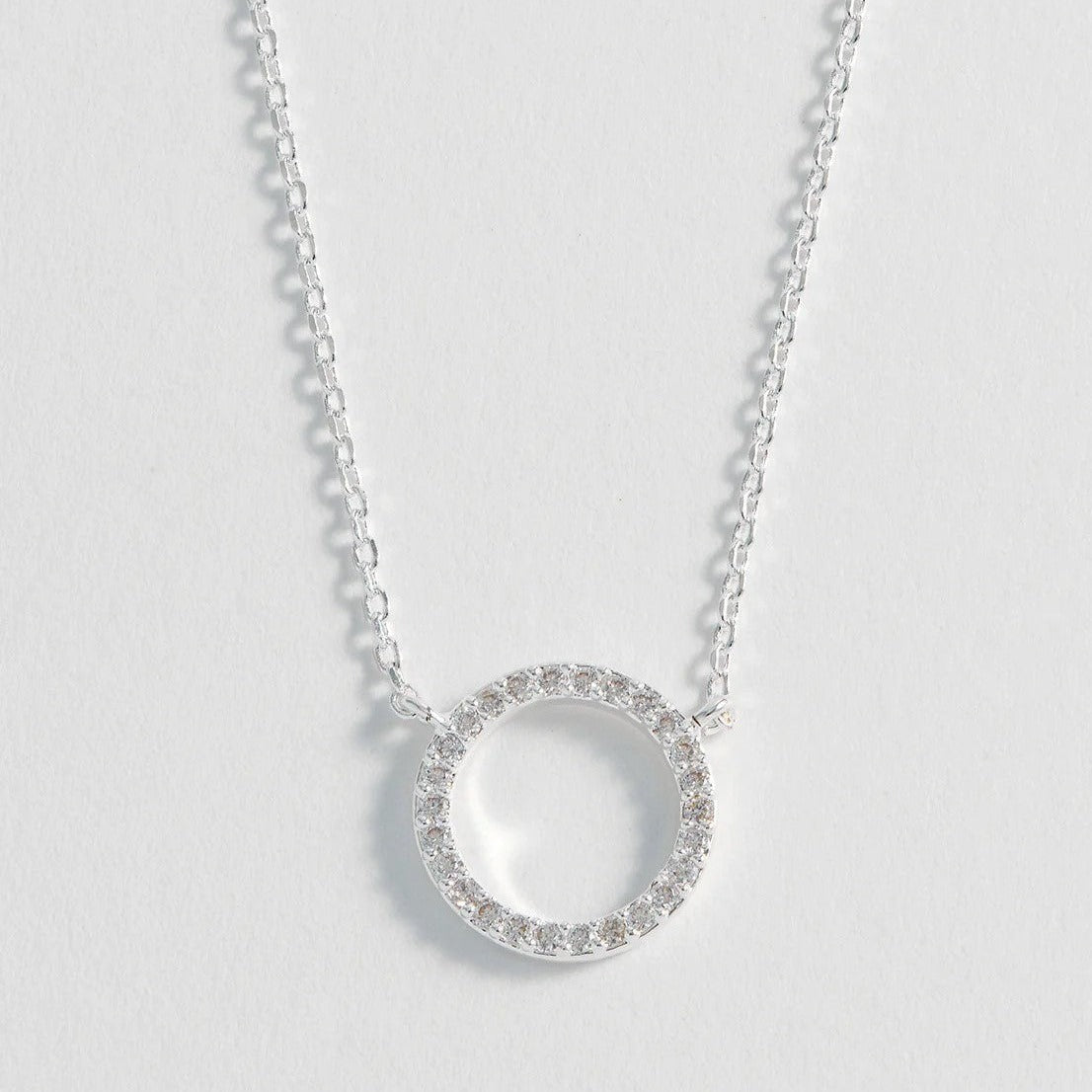Large Pave Set Circle Cz Necklace - Silver Plated