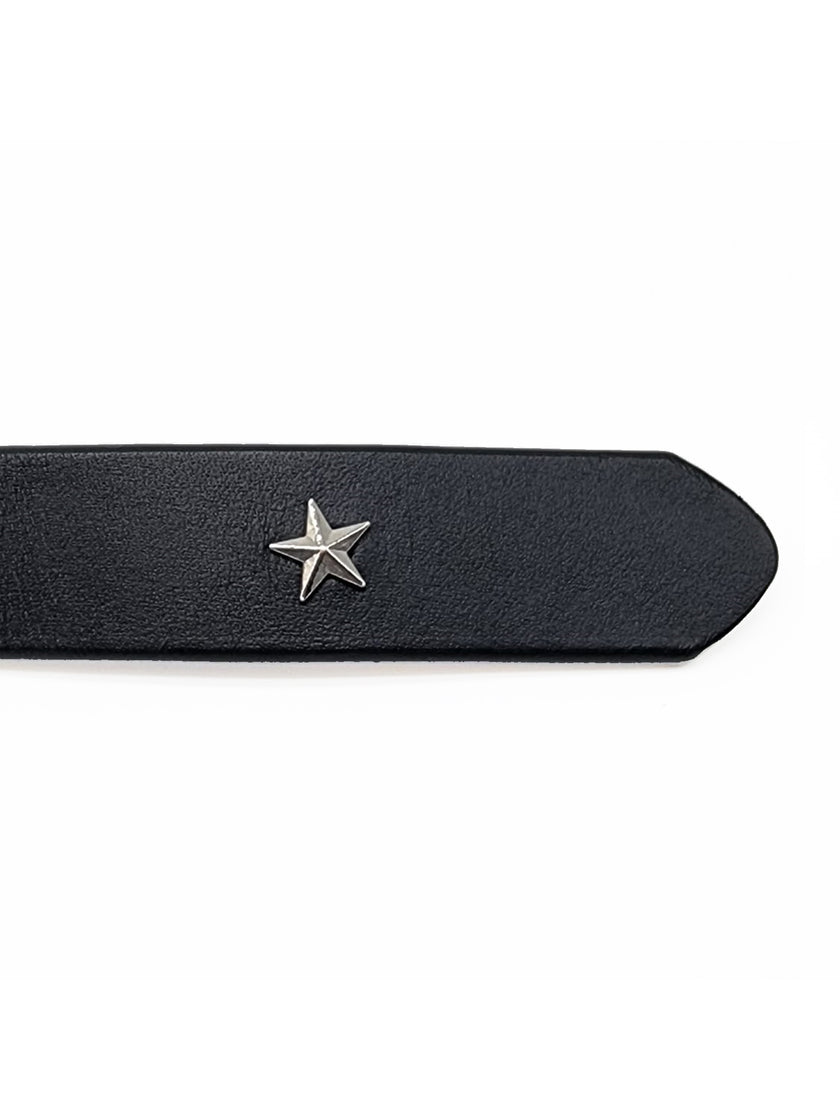 Women's star embellished black leather belt for dresses