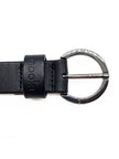 Black leather belt with star detail for women's outfits