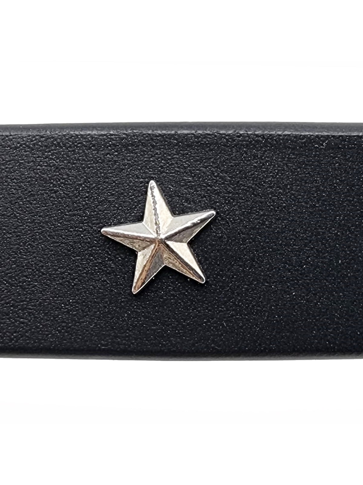 Statement black leather star belt for casual and evening looks